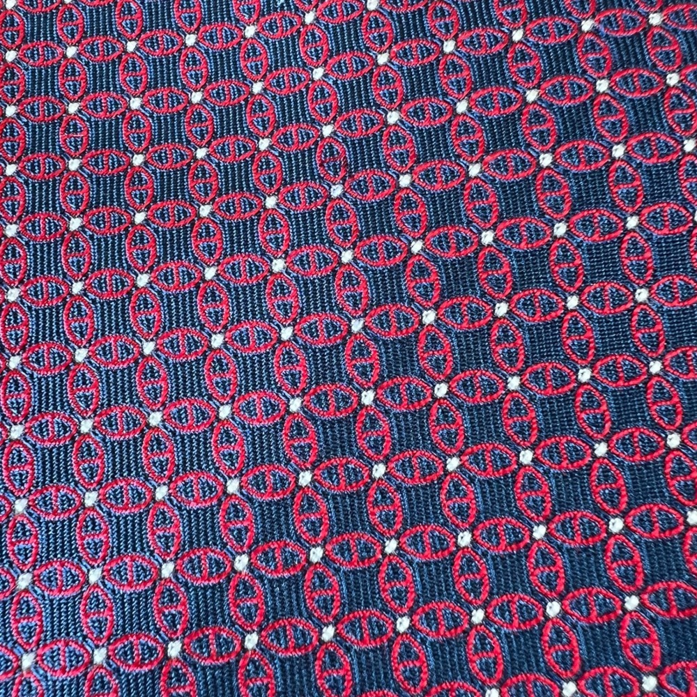 Hermes Tie Chaine d'Ancre 100% Silk Burgundy Blue Geometric Made France 759048T
